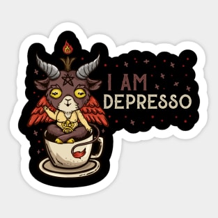I Am Depresso - Satanic Coffee Baphomet T-Shirt Sticker